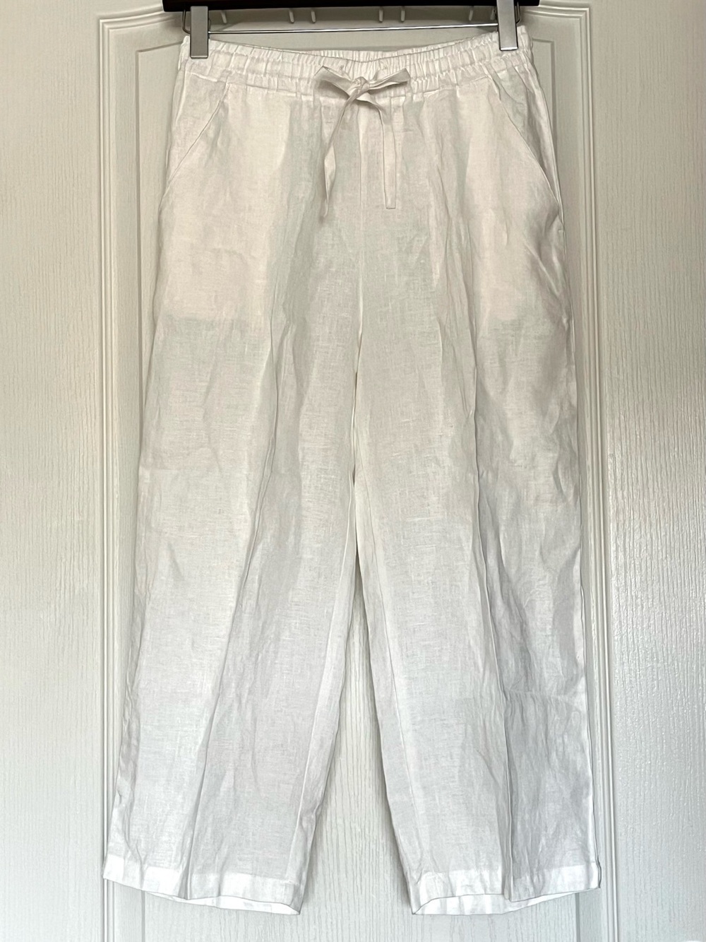 Sea & Anchor White 100% Linen Wide Leg Capri Drawstring Pants Size M
